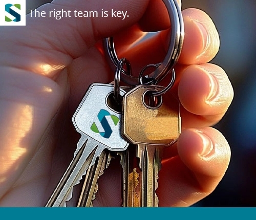 Hand holding keys, Shuffler Logo