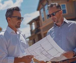 Field Engineers assessing the blueprint drawing at the construction site